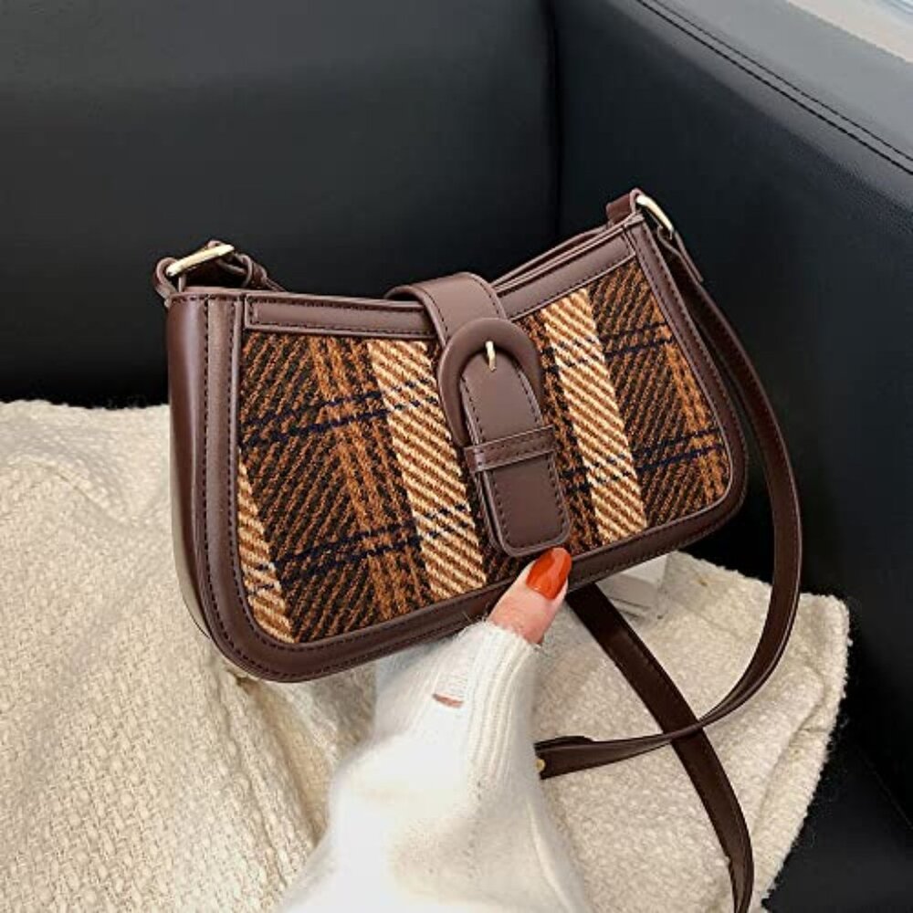 Houndstooth Checkered Pattern Shoulder Bag Cresce… - image 5